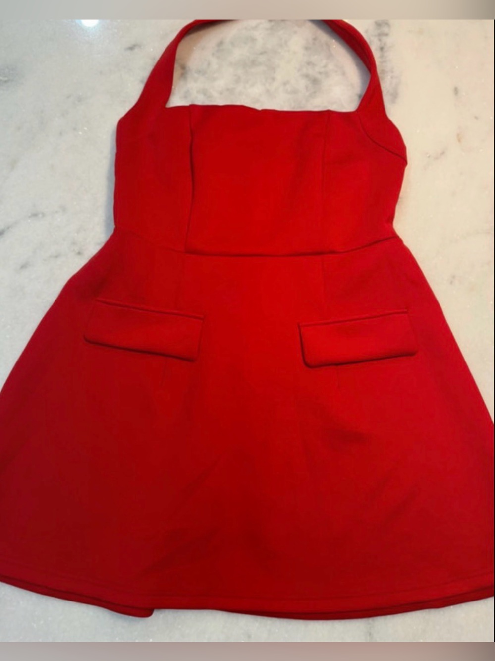 Red Mini Dress with Halter Straps - Classic A-Line